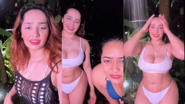 Aditi Mistry New Live First Time with Her Sister Divya Mistry Both Together in Open Pool Live in Bikini